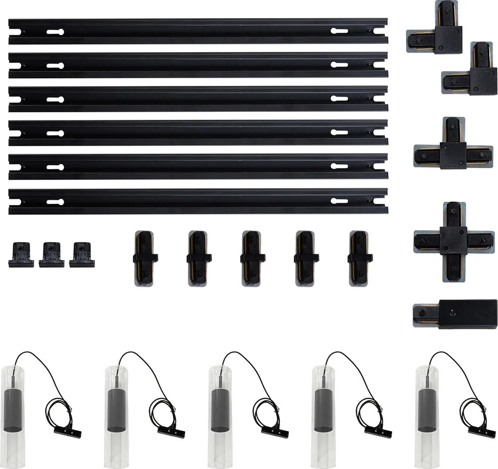 Nowoczesny system oświetlenia szynowego z 5 lampami wiszącymi w kolorze ciemnoszarym, jednofazowy - Iconic Lloyd
