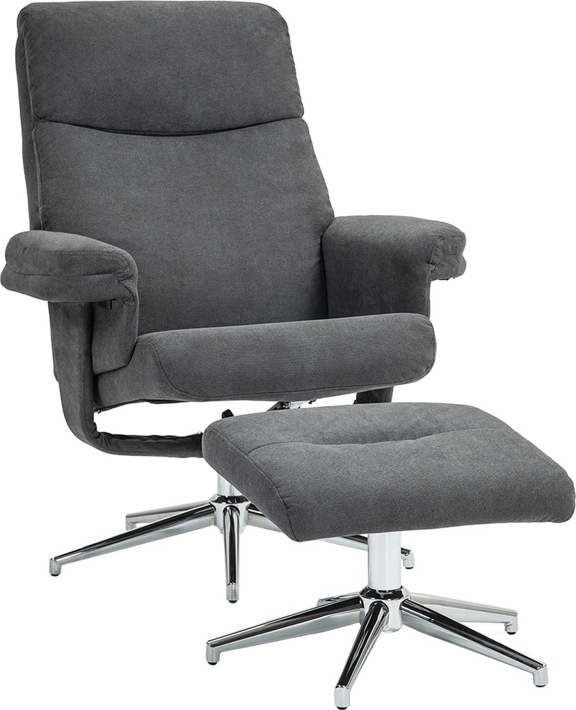 HOMCOM Fotel relax z podnóżkiem, regulowane oparcie, wykończenie aksamitem, do 150 kg, Antracyt
