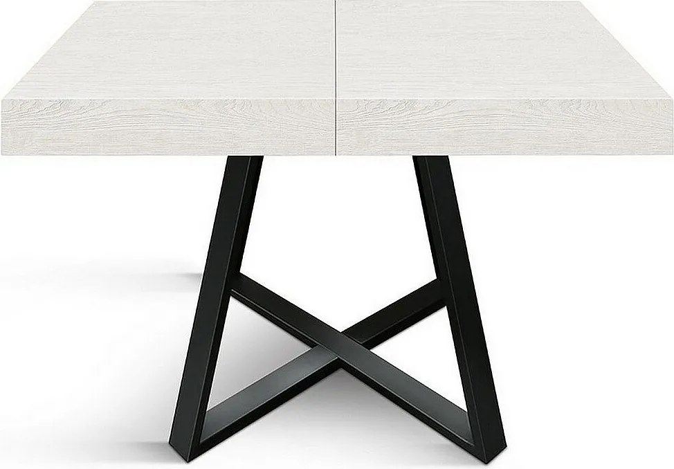 Drewniany stół, biały jesion, antracytowa podstawa, 95x90-145x90cm - FORTE DEI MARMI