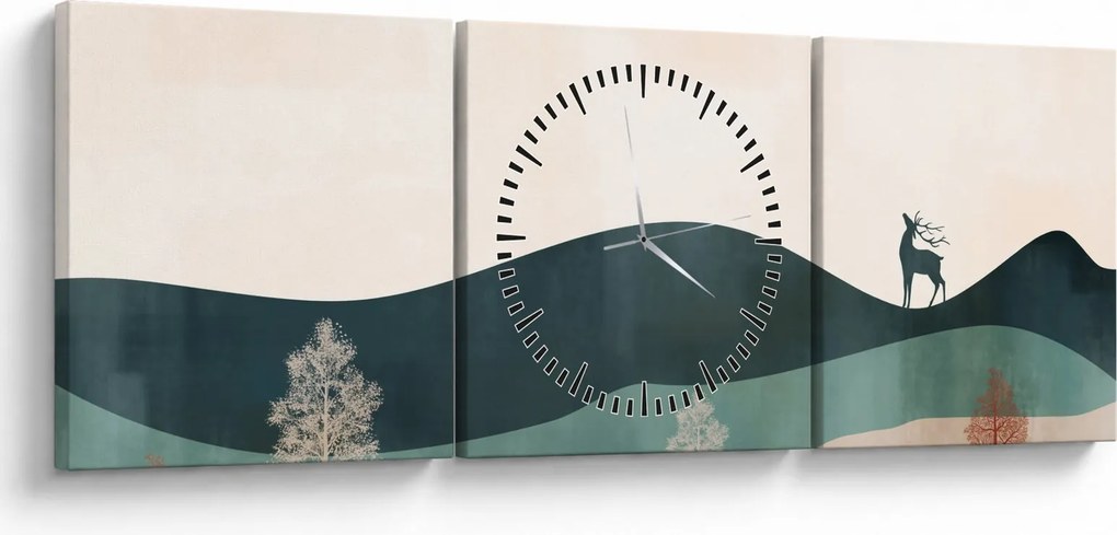 Obraz - Ilustrowany krajobraz (z zegarem) (90x30 cm)