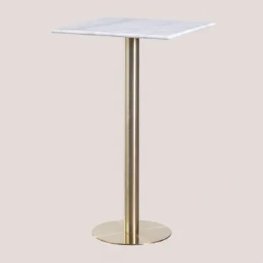 Kwadratowy Wysoki Stolik Barowy 60x60 Cm Z Marmuru Cosmopolitan Biały Marmur Guangxi & Champagne Oro - Sklum