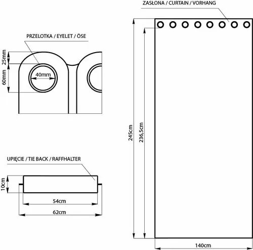 AmeliaHome Zasłona Blackout EYELETS musztardowy, 140 x 245 cm