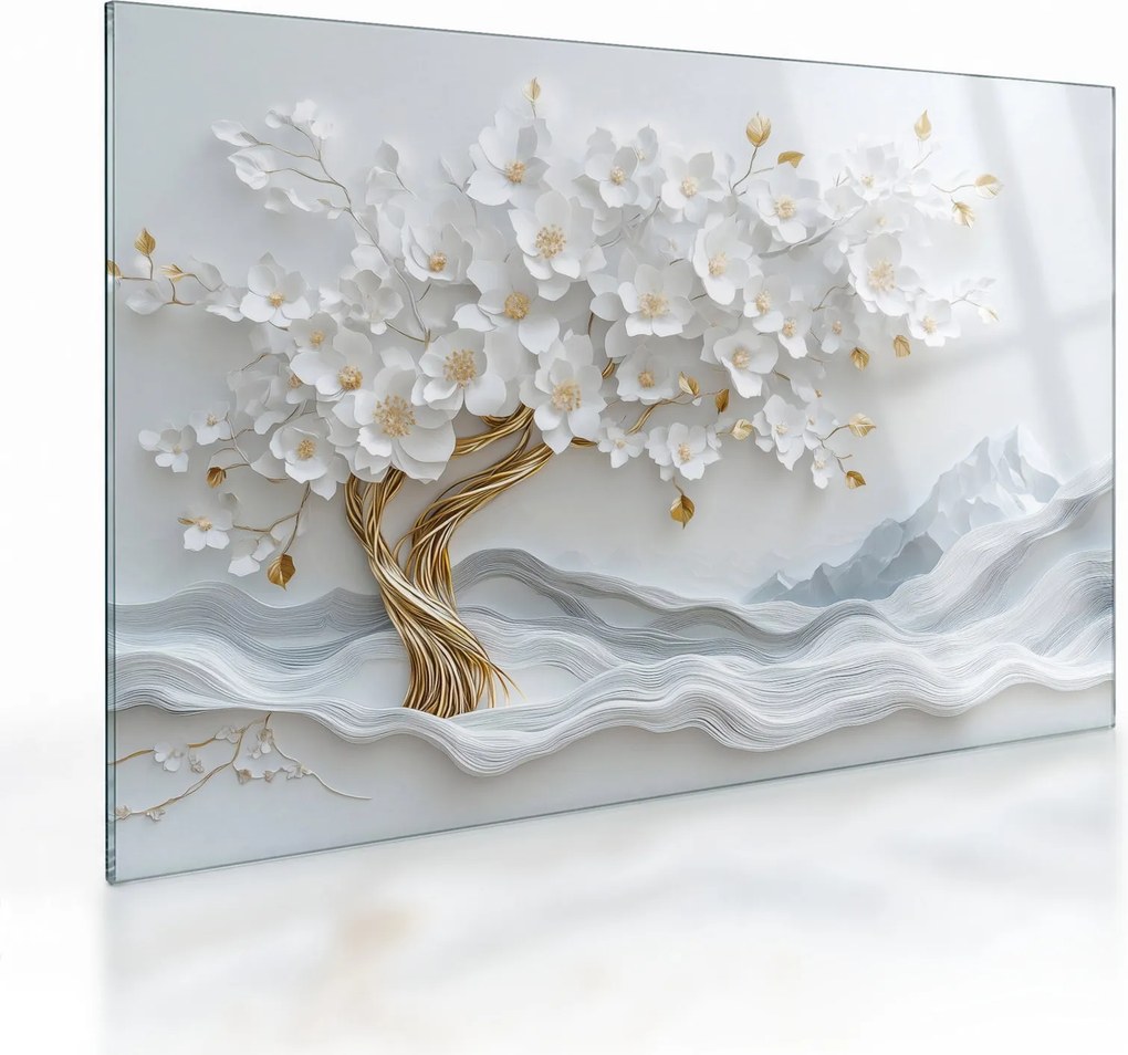Obraz na szkle – Eleganckie drzewo życia 3D (70x50 cm)