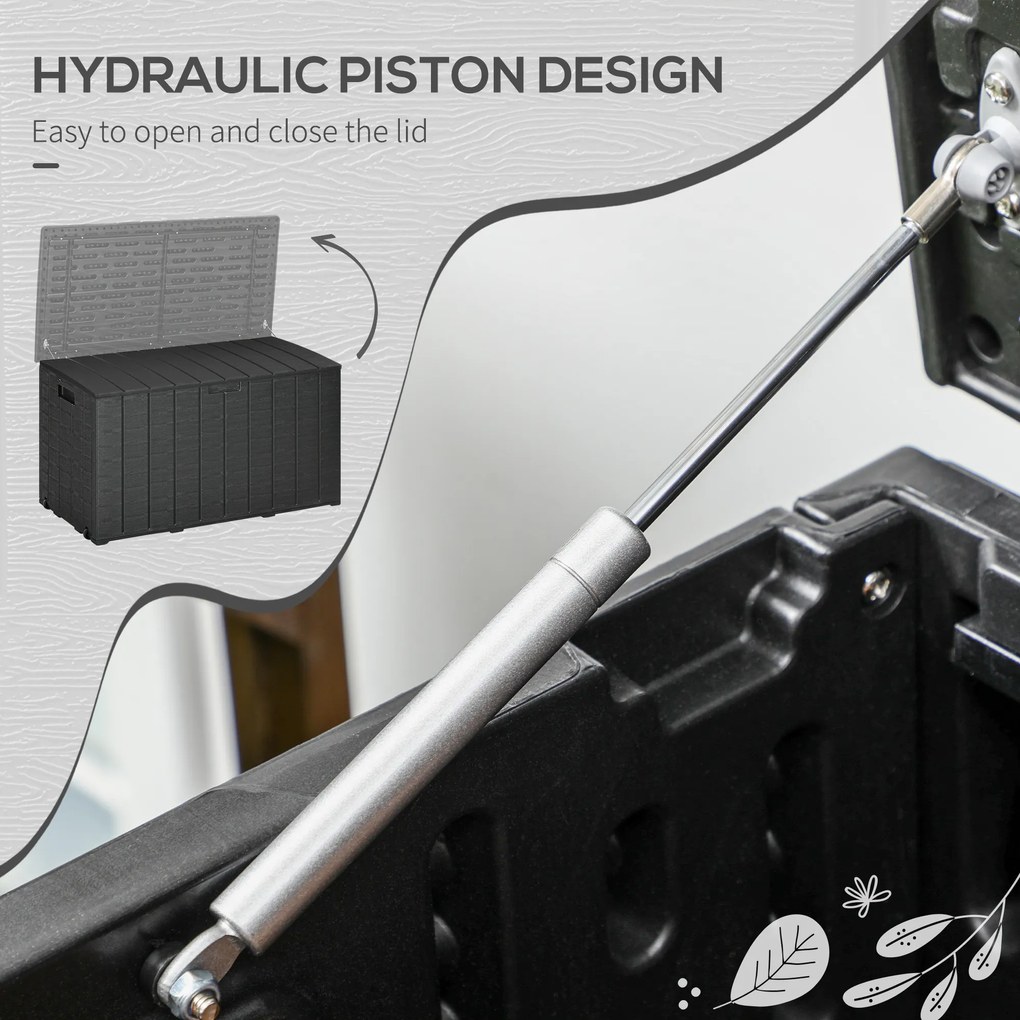 Outsunny Skrzynia Ogrodowa 366 litrów z tworzywa sztucznego, podwójna konstrukcja, wodoodporna skrzynia na poduszki z rolkami i uchwytami, wygląd drewna | Aosom PL