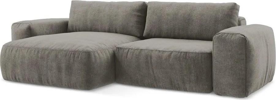 Szary rozkładany narożnik z tkaniny szenilowej (lewostronny/z szezlongiem) Kuki – Makamii