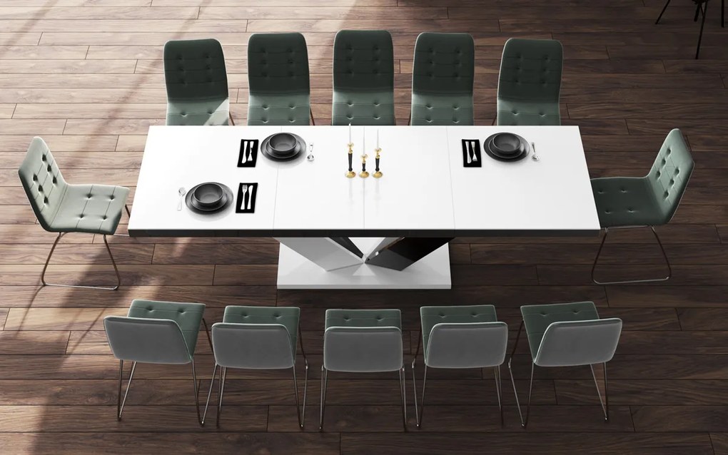 Rozkładany stół z białym blatem na biało-czarnej nodze Viva 2