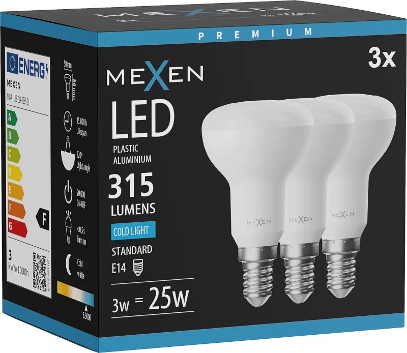 Mexen Nova 3x żarówka LED E14, R50, 3W, Zimna - 6500K, 315 lm - L103-E14-0365-01x03