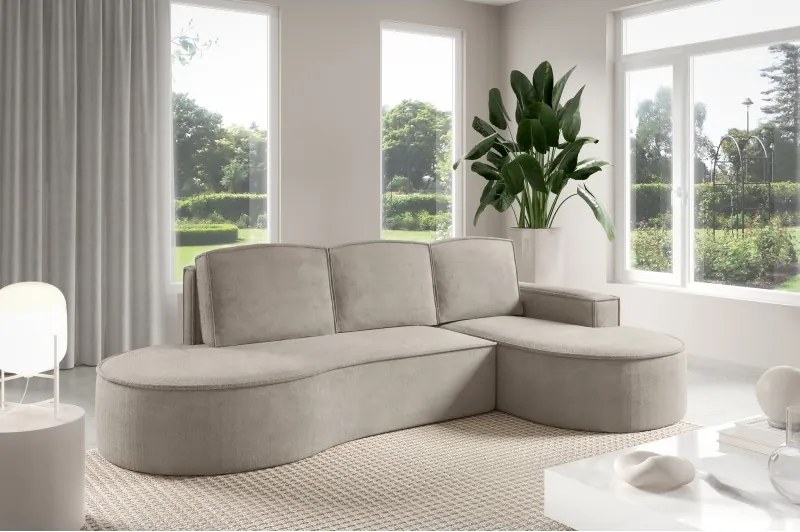 Narożnik MOLLY Prawostronny z funkcją spania, wolnostojący tkanina CURIO 11 Popielaty