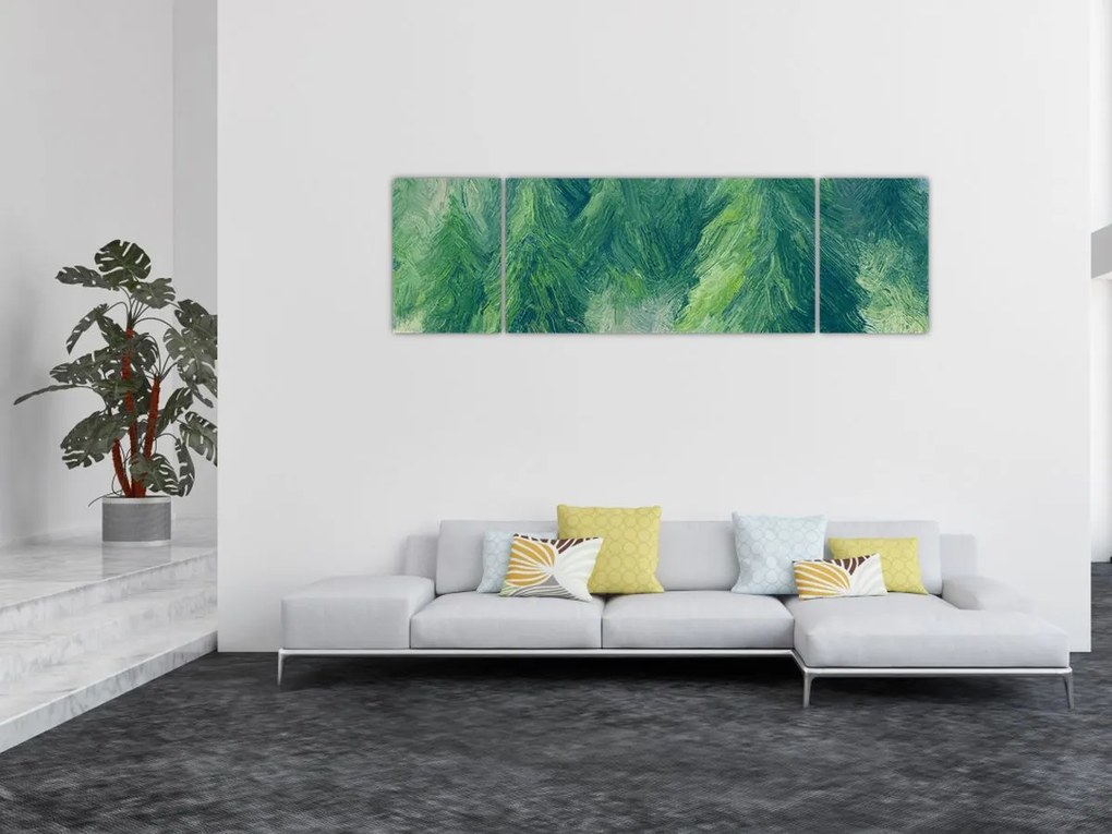 Obraz - Malowane drzewa iglaste (170x50 cm)