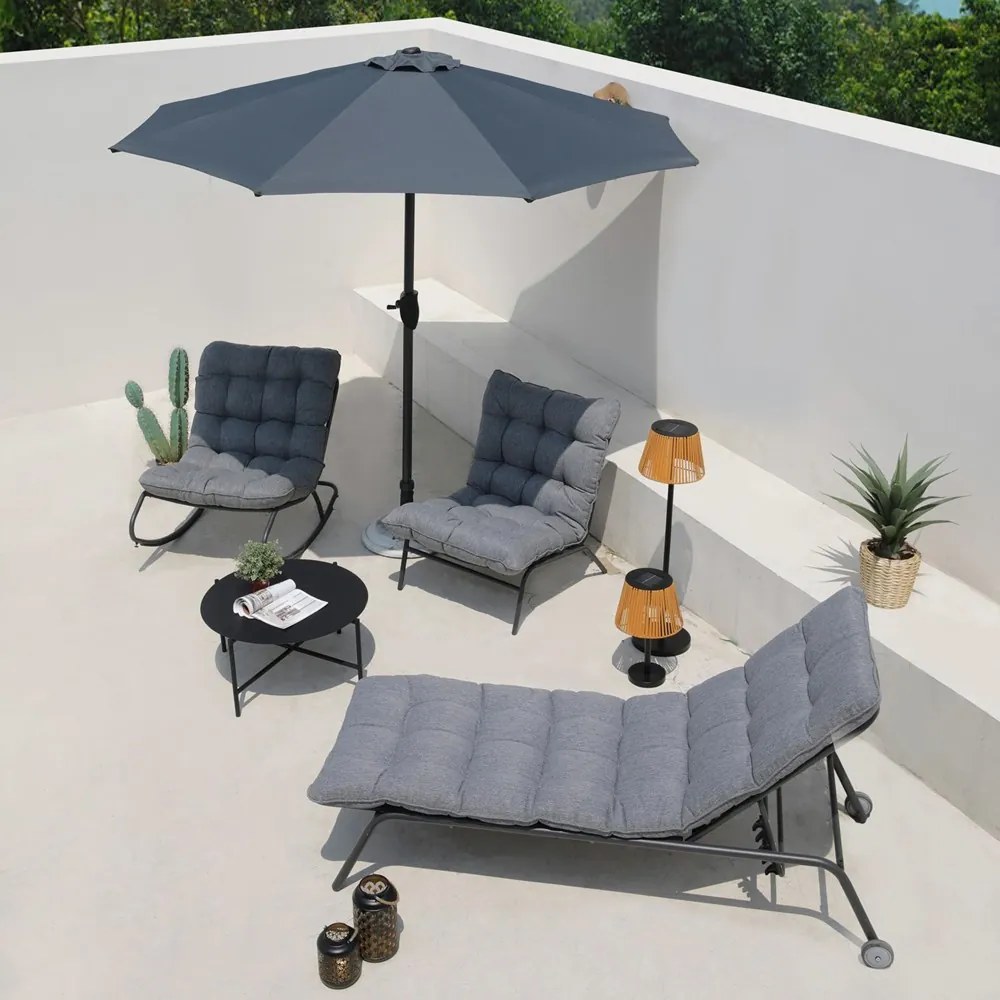 Fotel Bujany VIBE Ogrodowy z Poduszką Stalowy Czarny Szary 115 Cm