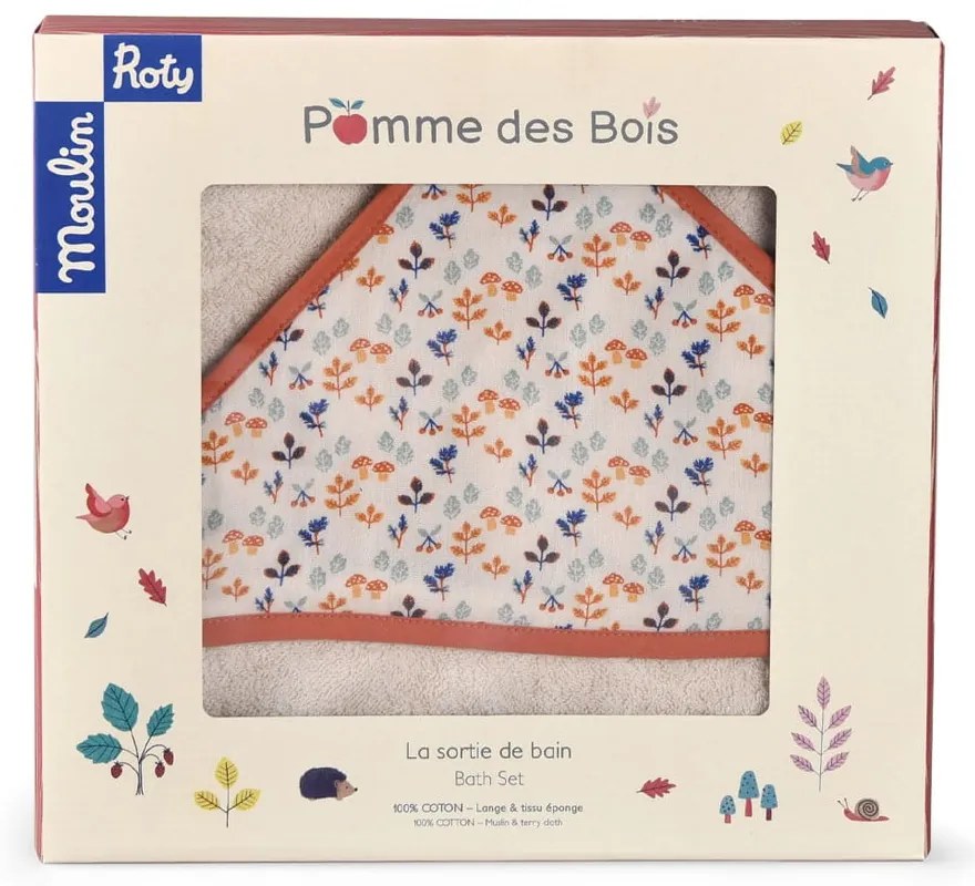 Kremowy bawełniany ręcznik dziecięcy z kapturem 80x80 cm Pomme des Bois – Moulin Roty