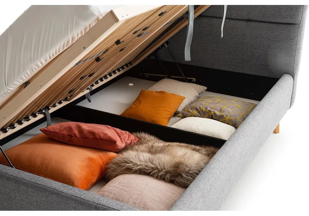 Szare tapicerowane łóżko dwuosobowe ze schowkiem ze stelażem 180x200 cm Lotte – Meise Möbel