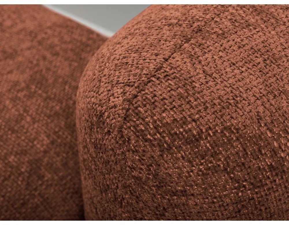 Narożnik rozkładany z tkaniny szenilowej ze schowkiem (lewostronny/z szezlongiem) w kolorze terakoty Mele – Makamii