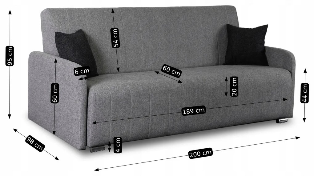 Sofa z Funkcją Spania ASPEN Wersalka Rozkładana Dwuosobowa Szara Nowoczesna do Salonu