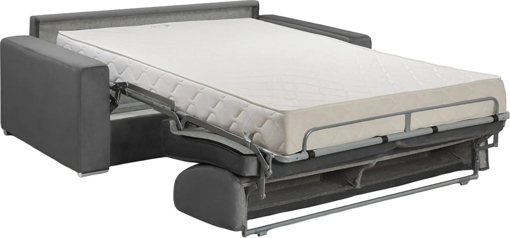 Kanapa 4-osobowa z ekspresowym mechanizmem rozkładania z weluru CALITO - Antracytowy - Wymiary miejsca do spania: 160 cm - Materac 18 cm z pamięcią kształtu