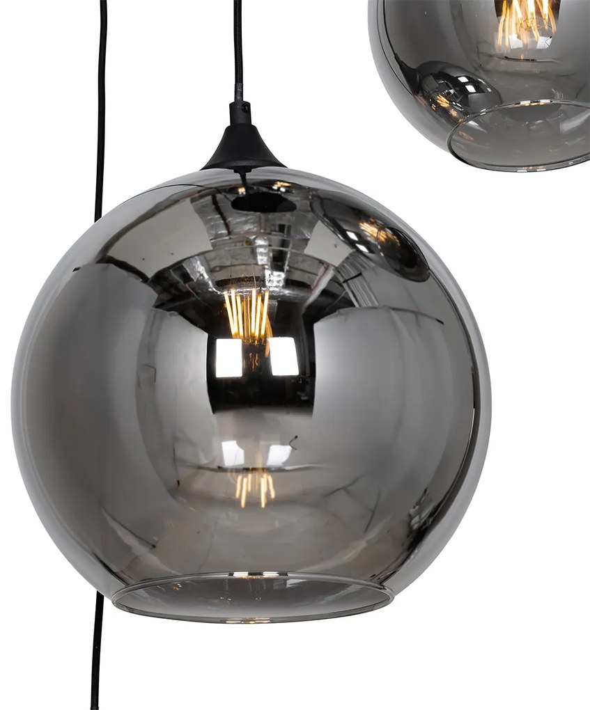 Inteligentna lampa wisząca czarna z przydymionym szkłem okrągła 7-punktowa z 7 WiFi A60 - Sandra ArtDeco Oswietlenie wewnetrzne
