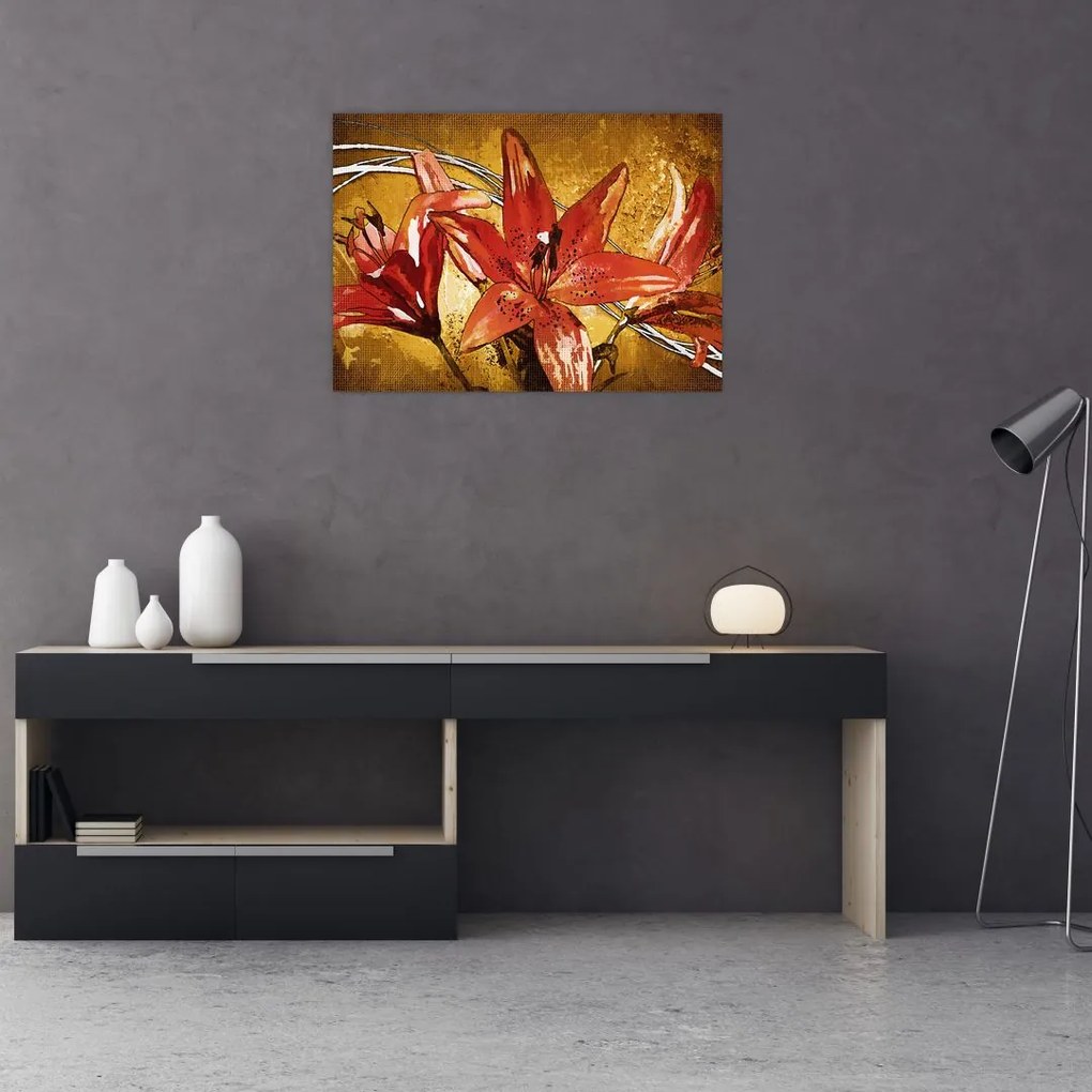 Obraz na szkle kwiatów lilii (70x50 cm)