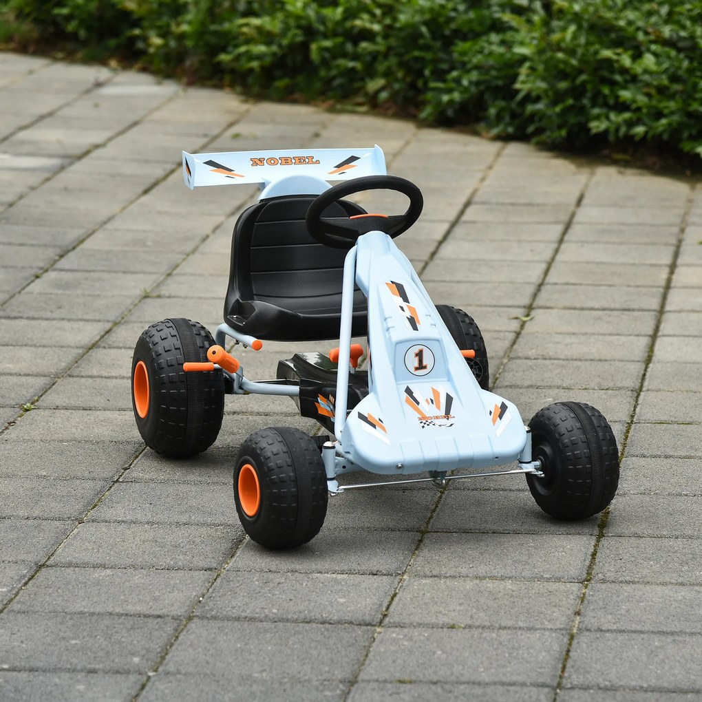 HOMCOM Go Kart samochód dziecięcy na pedały z pedałem hamulca zabawka dla dzieci 3-8 lat stal jasnoniebieski 97 x 66 x 59 cm z