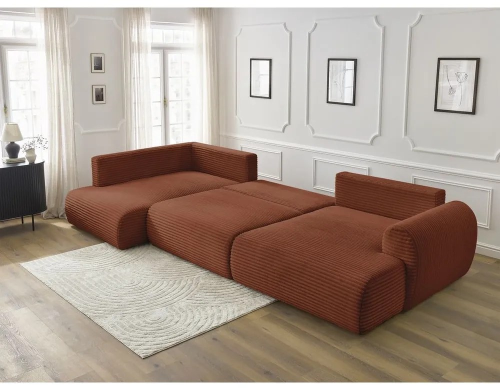 Ceglasty sztruksowy rozkładany/ze schowkiem narożnik (lewostronny/w kształcie litery U) Lucien – Bobochic Paris