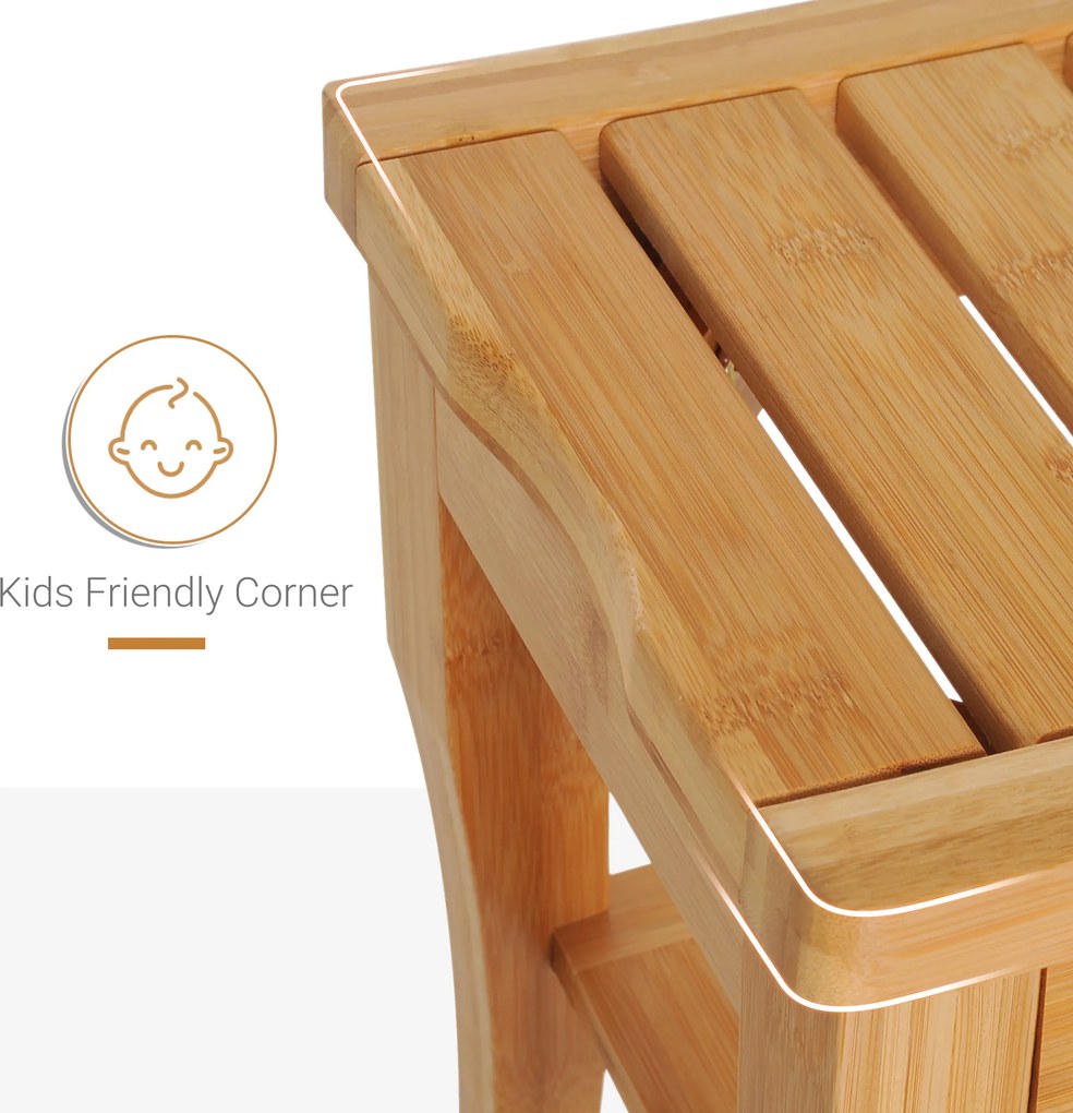 HOMCOM Ławka prysznicowa bambusowa z półką siedzisko krzesło do łazienki naturalne 47,5 x 26 x 44,5 cm | Aosom PL