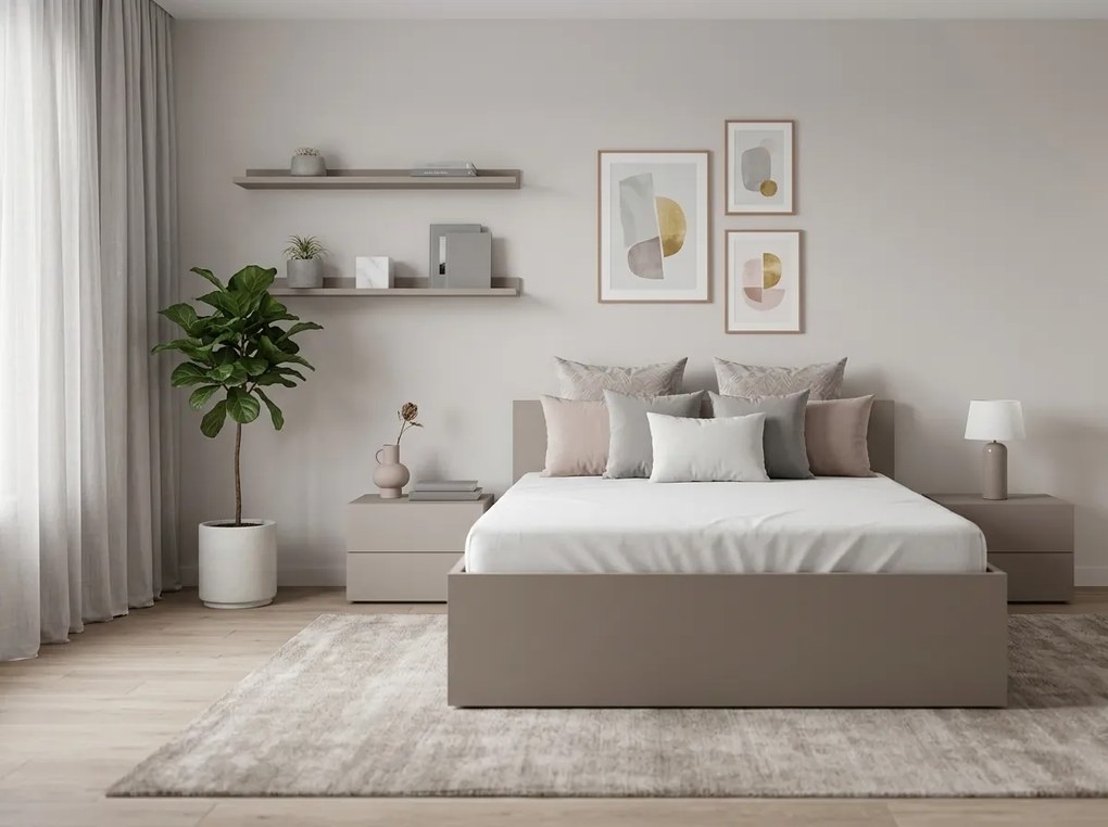 Łóżko SOFIA 140 x 200 cm, kaszmirowy beż Stelaż: Ze stelażem listwowym rolowanym, Materac: Materac Deluxe 10 cm
