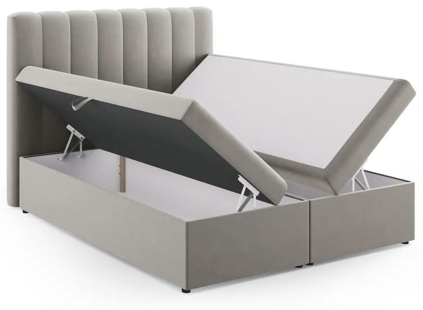 Szare łóżko boxspring ze schowkiem 160x200 cm Gina – Milo Casa