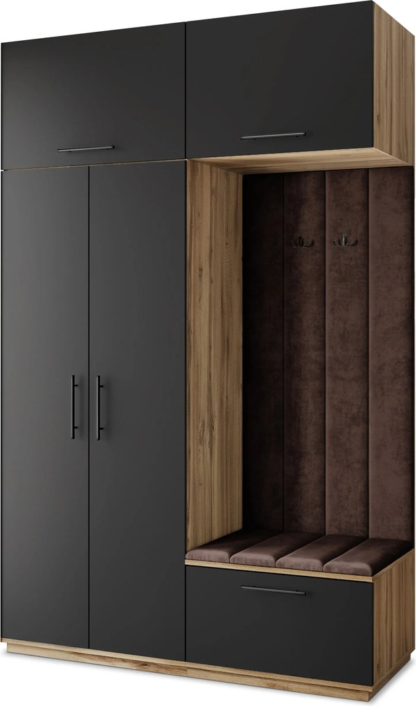 Masseno Garderoba REMA 150/240/60 cm Nowoczesna Szafa do Przedpokoju Dąb wotan, MONOLITH 29 (Brązowy)
