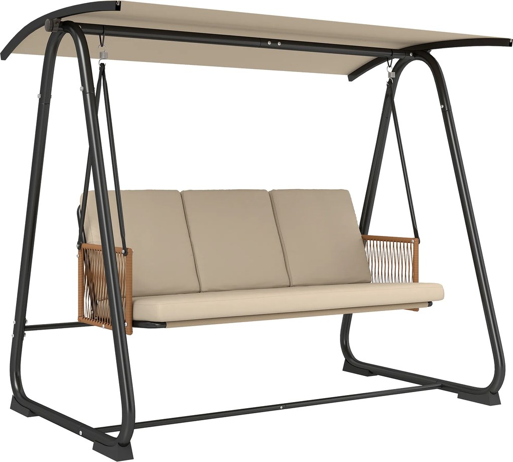 Outsunny Huśtawka ogrodowa, 3-osobowa z regulowanym daszkiem, zdejmowane oddychające poduszki | Aosom PL