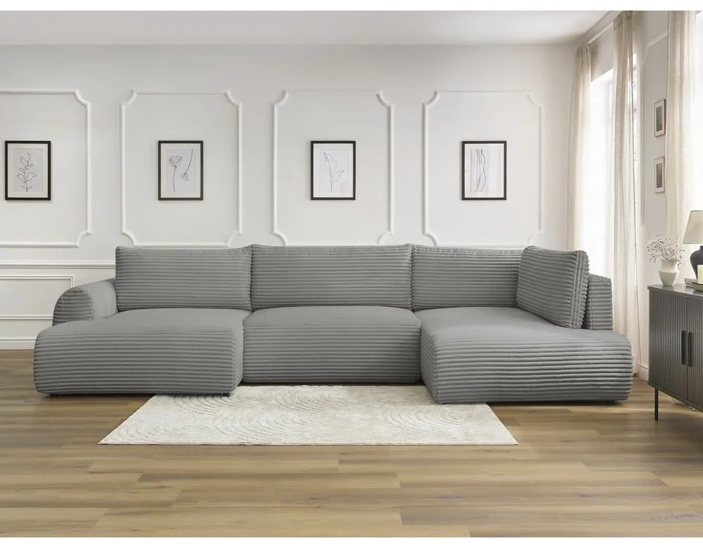 Ciemnoszary sztruksowy rozkładany/ze schowkiem narożnik (prawostronny/w kształcie litery U) Lucien – Bobochic Paris