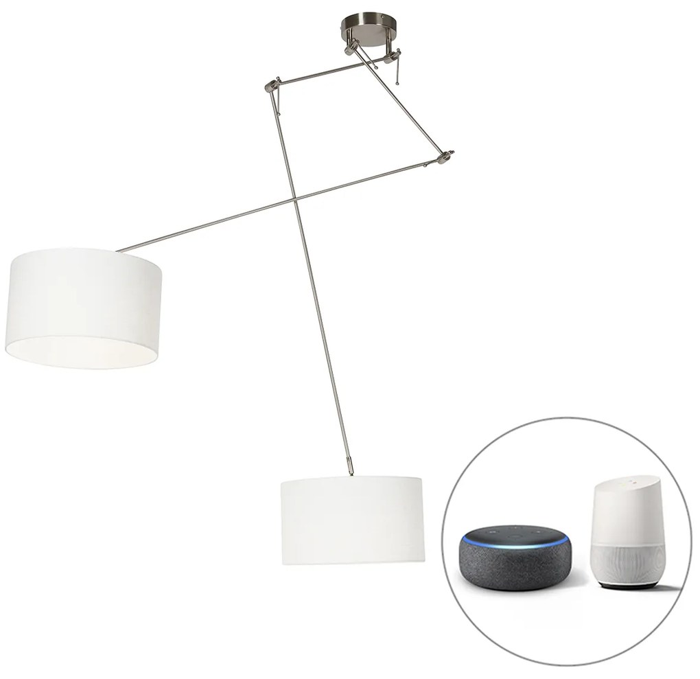 Inteligentna lampa wisząca stal z abażurem 35 cm biała z 2 Wifi A60 - Blitz Nowoczesny Oswietlenie wewnetrzne