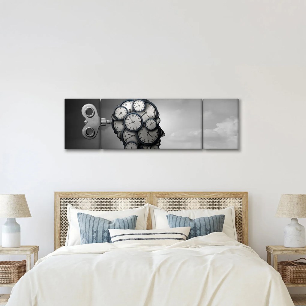 Artystyczny obraz głowy z zegarem (170x50 cm)