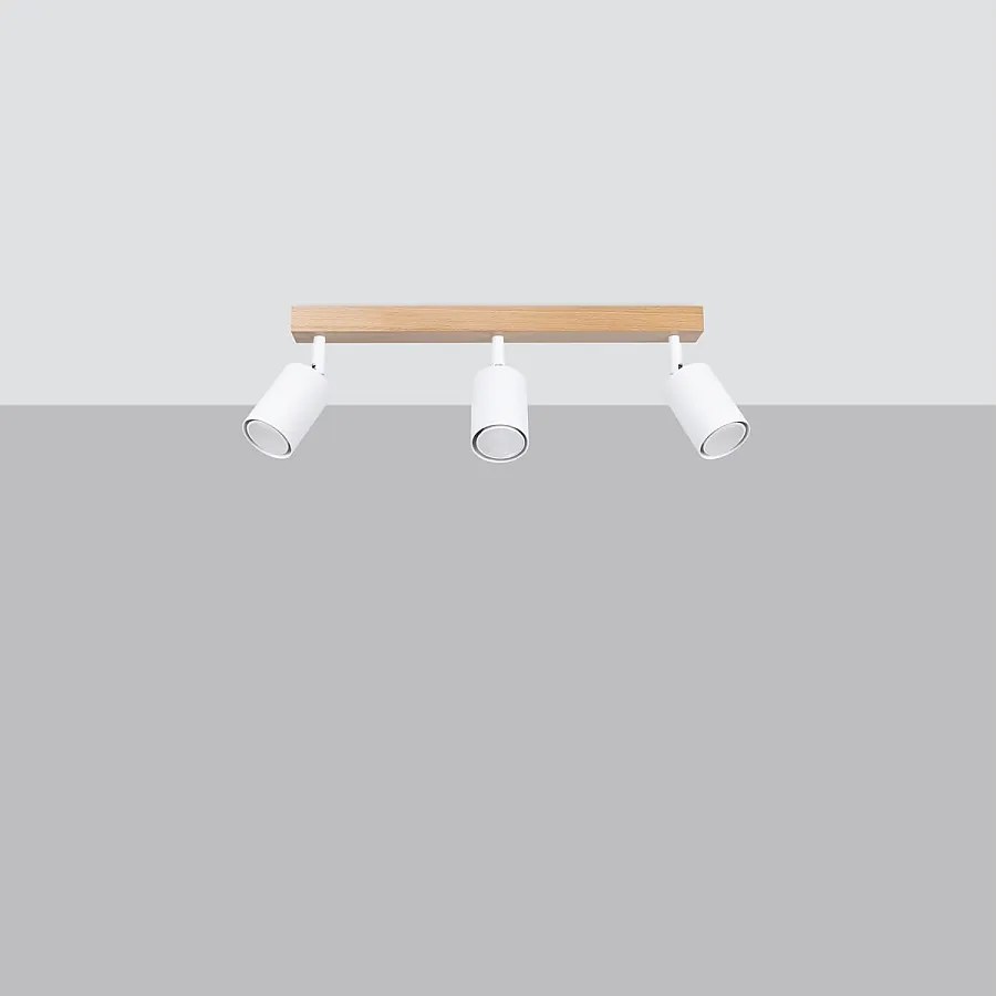 Plafony nowoczesny Flare, stal/drewno - 3 źródło światła 4000K - L.61 x H.17.5 cm - biały/drewno