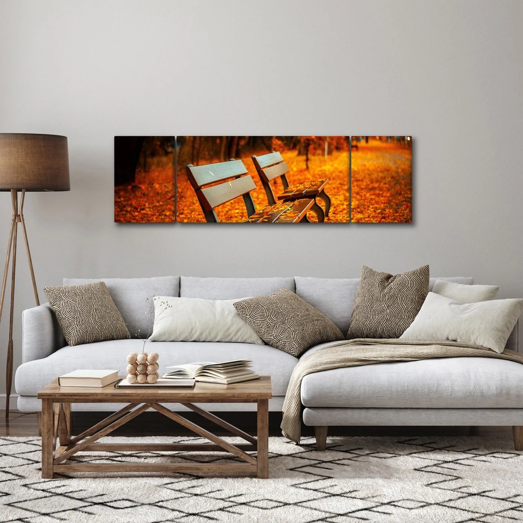 Obraz ławki jesienią (170x50 cm)