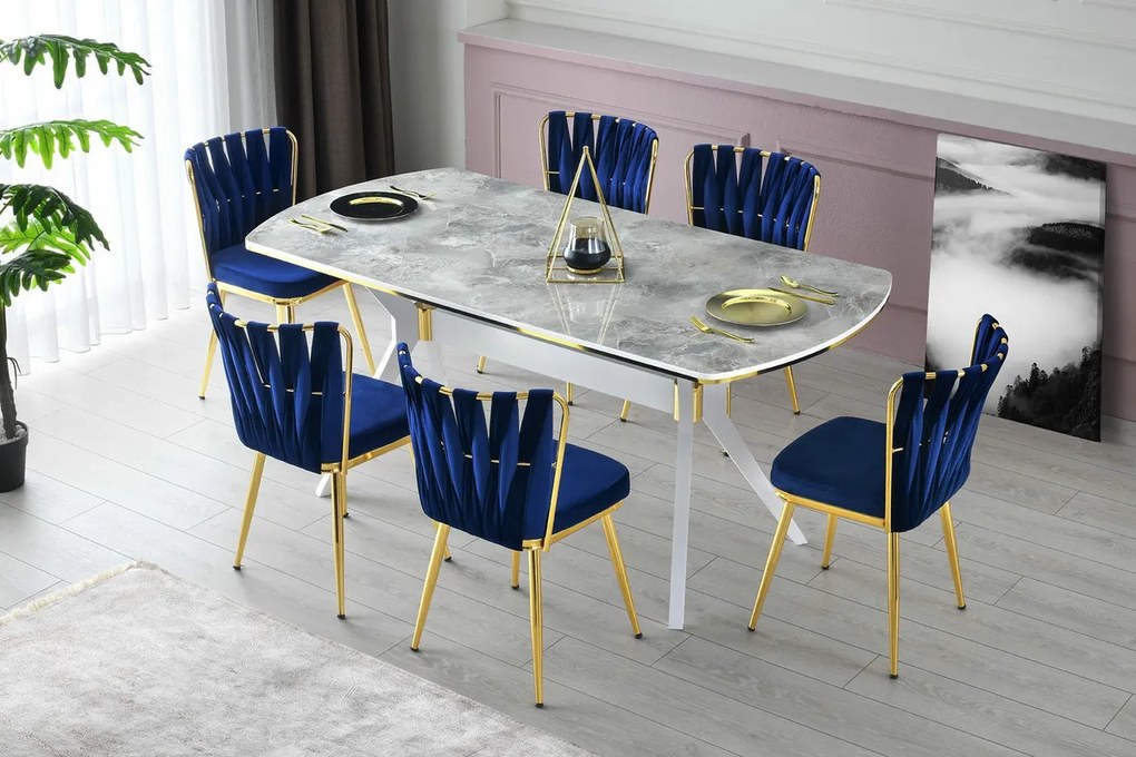 Zestaw krzeseł do jadalni Kusakli Navy Blue andGold, 4 szt., 4 szt.