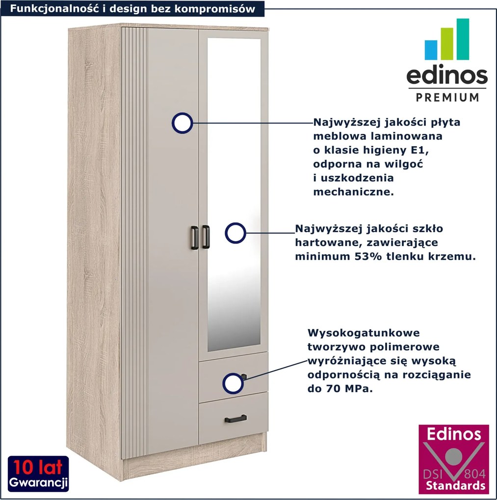 Szafa z lustrem i szufladami dąb sonoma + kaszmir A2-H55