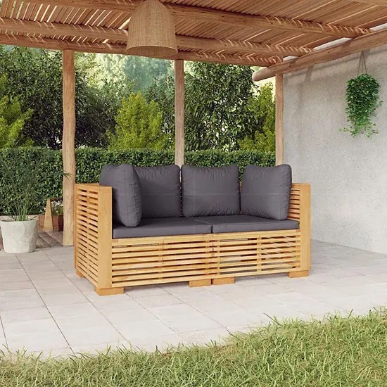 Sofa ogrodowa z drewna tekowego z szarymi poduszkami T2-F44