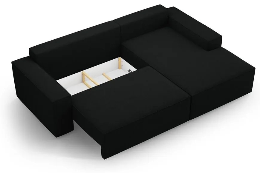 Czarny rozkładany narożnik z materiału bouclé (prawostronny) Jodie – Micadoni Home