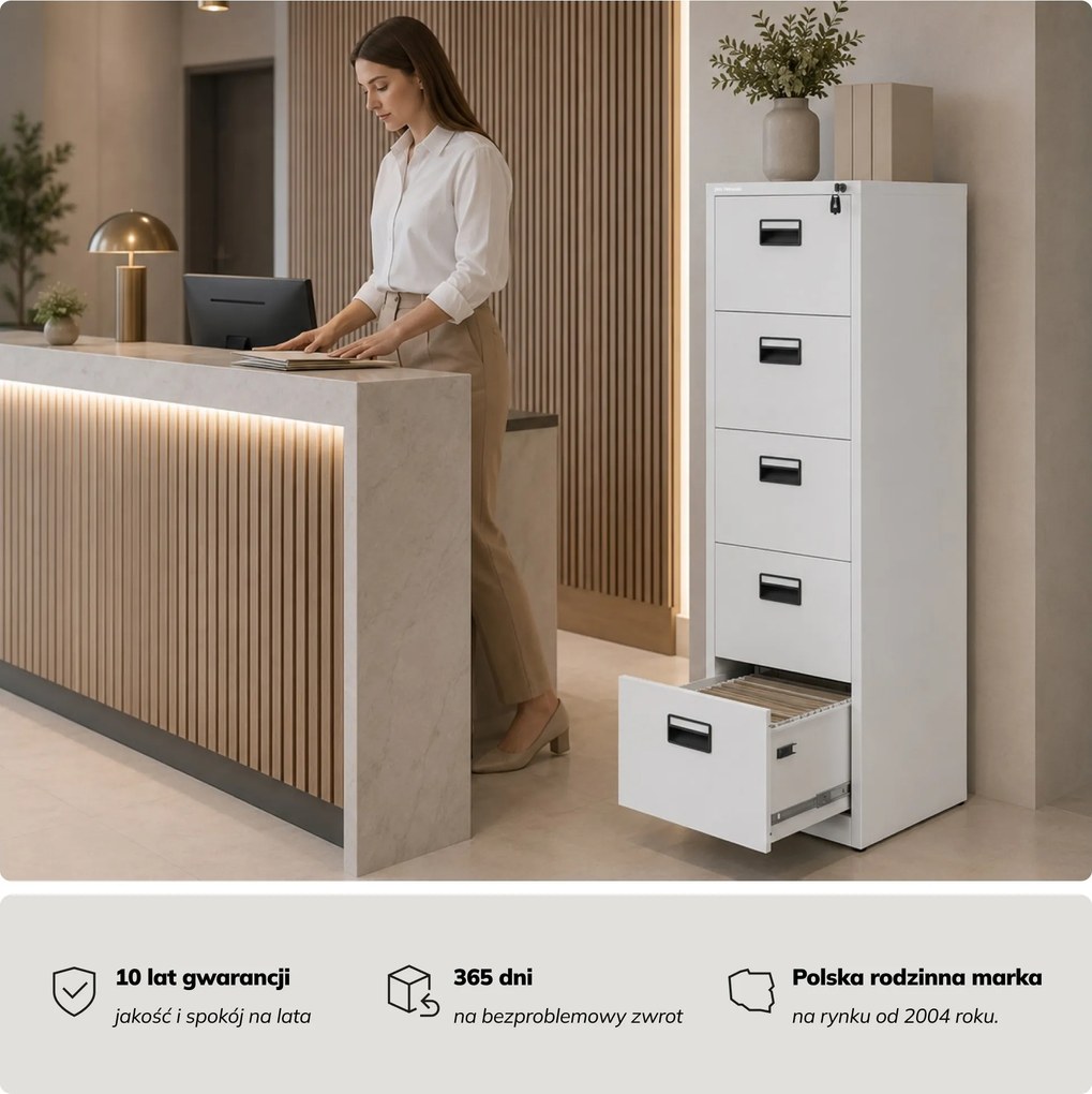Szafa kartotekowa metalowa z 5 szufladami biała, 460x1625.5x600 mm: SARA V5