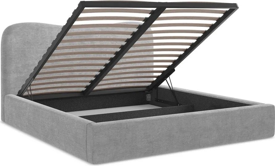 Jasnoszare tapicerowane łóżko dwuosobowe ze schowkiem i stelażem 180x200 cm Kahai – Makamii