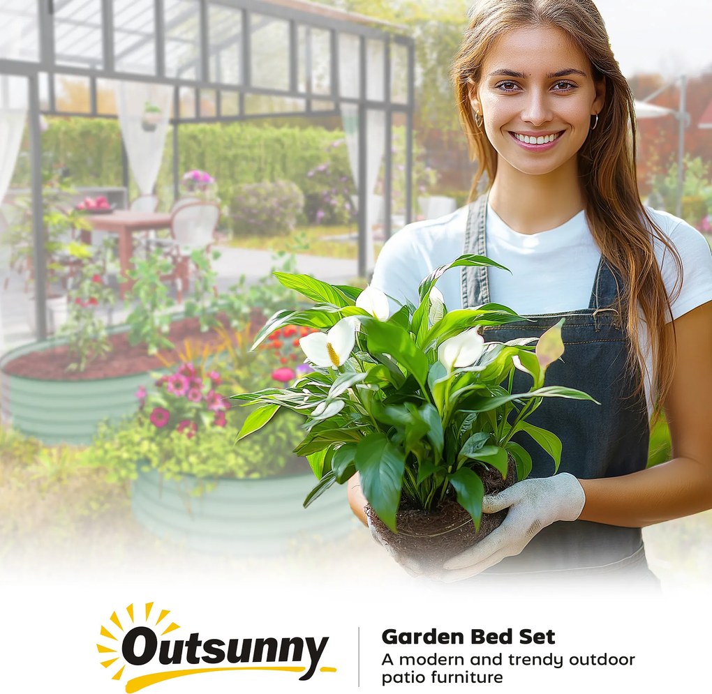 Outsunny Zestaw 2 wysokich grządek do ogrodu, zewnętrzne skrzynki na rośliny z otwartym dnem, guma ochronna, metal, 181 x 93 x 30 cm, Zielony