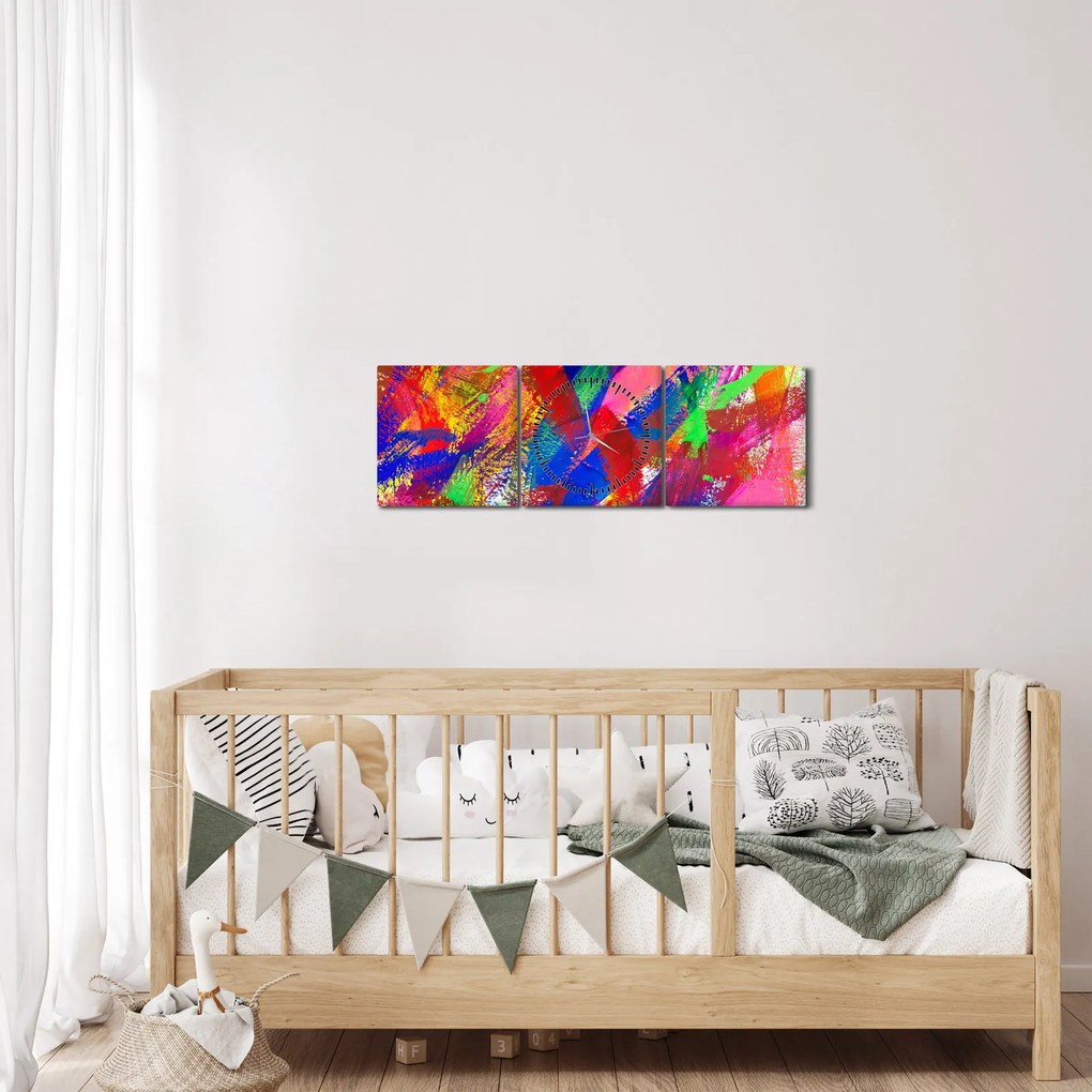 Obraz - Kolorowa abstrakcja (z zegarem) (90x30 cm)