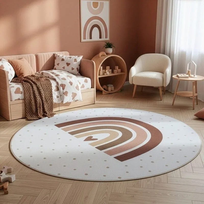 Dywan dziecięcy Coco Tęcza beżowa na kremowym tle koło 200 cm x 200 cm