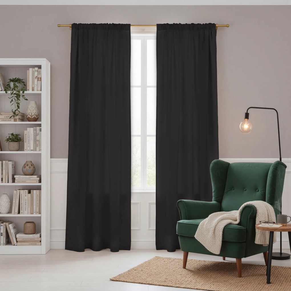 Zasłona gotowa MATOWA czarna Oxford Line na taśmie 140x250