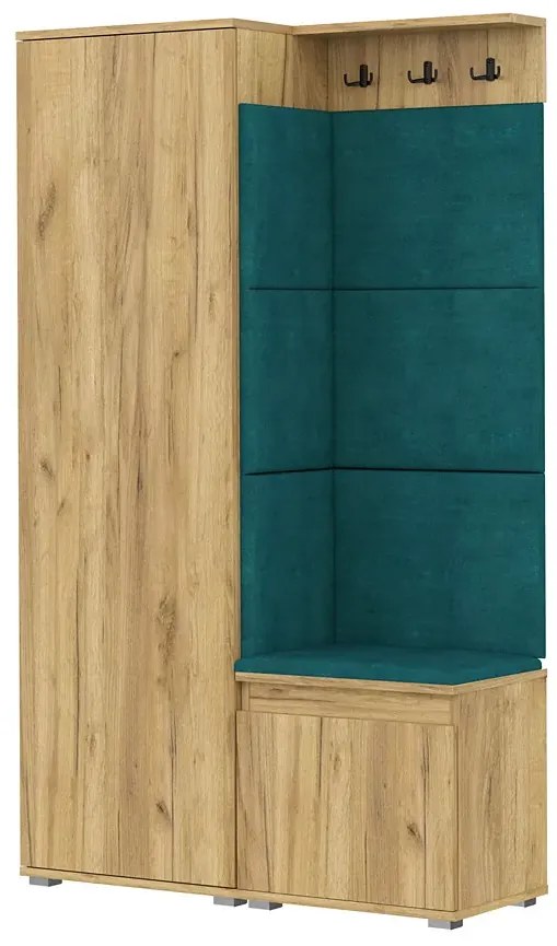 Nowoczesna garderoba do przedpokoju dąb craft + zieleń butelkowa W8-N03