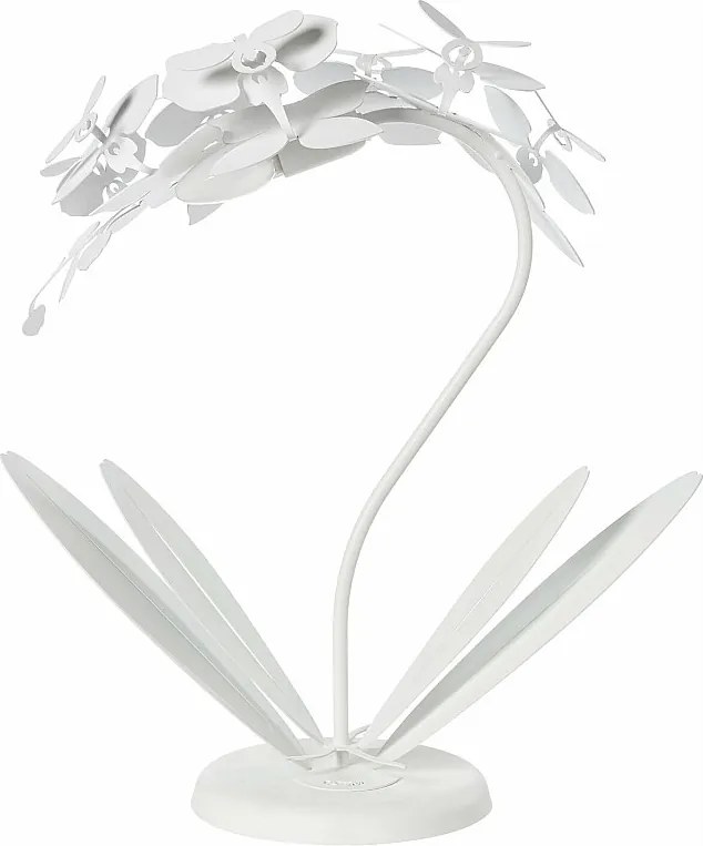Mała lampa stołowa Orchidea 38x20x57 cm z ciętego laserowo żelaza Nowoczesny wzór kwiatowy Gniazdo E14 Wyprodukowano we Włoszech Biały