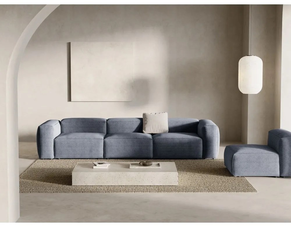 Szaroniebieska sztruksowa sofa 364 cm Bergamo – Cosmopolitan Design