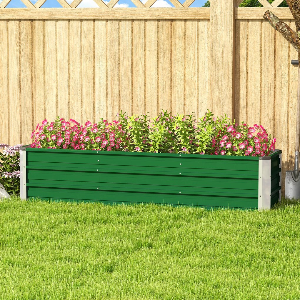 Outsunny Stalowa Donica Ogrodowa z 3 Obszarami Zielona 183x47x40cm Prosty Montaż z Otwartym Dołem | Aosom PL