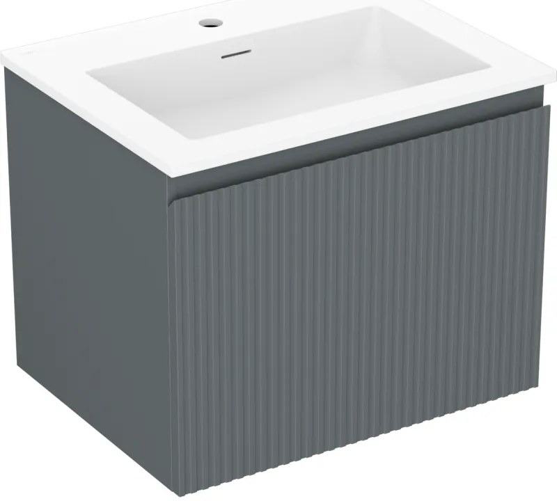 Mexen Rivel szafka łazienkowa 60 cm z umywalką Otis, 1 szuflada, ryflowana , grafit mat/biała mat - 91A20-06047-1-BF66-W18M01
