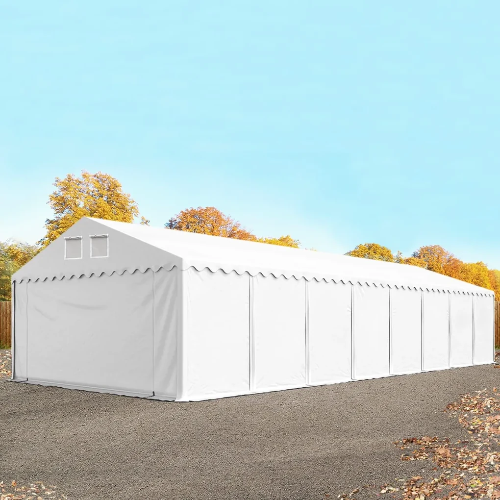 TOOLPORT 6x24m Namiot magazynowy - 2,6 m wysokość ścian bocznych, PVC 800, biały, ze statyką (podłoże gruntowe) - (527512)
