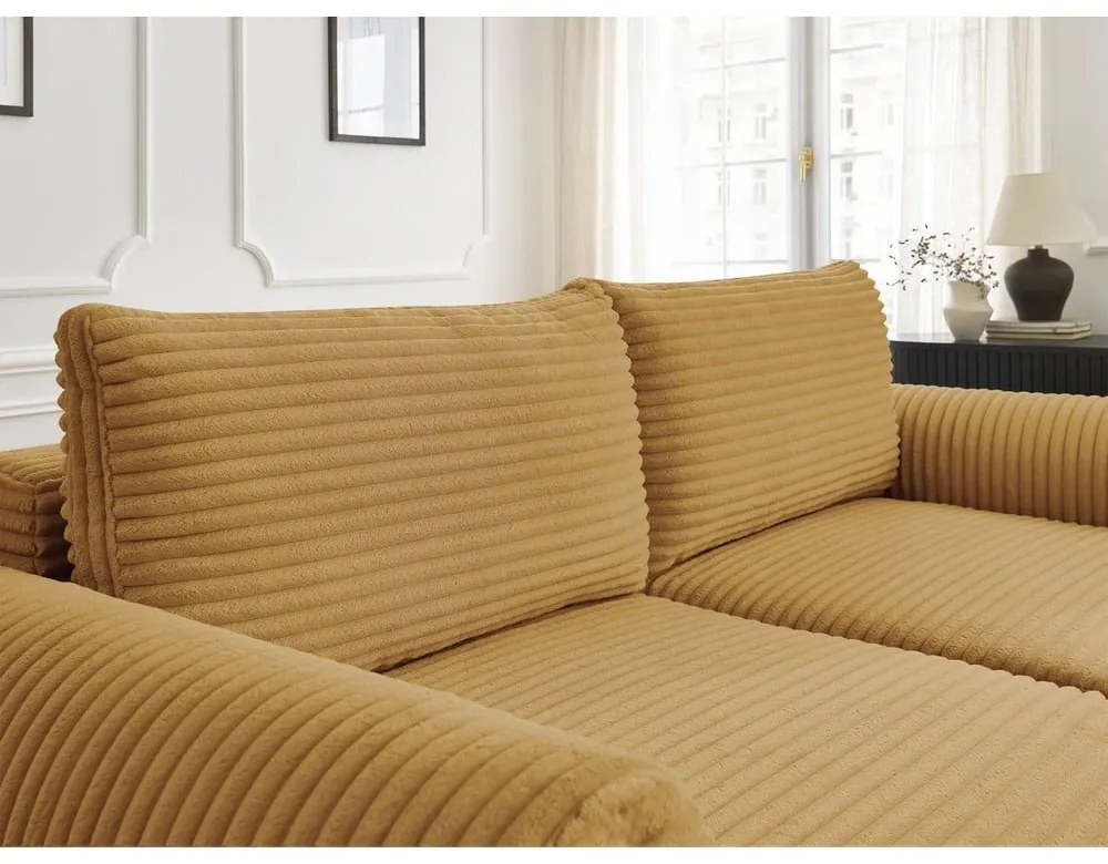 Musztardowa sztruksowa rozkładana sofa 257 cm Lucien – Bobochic Paris